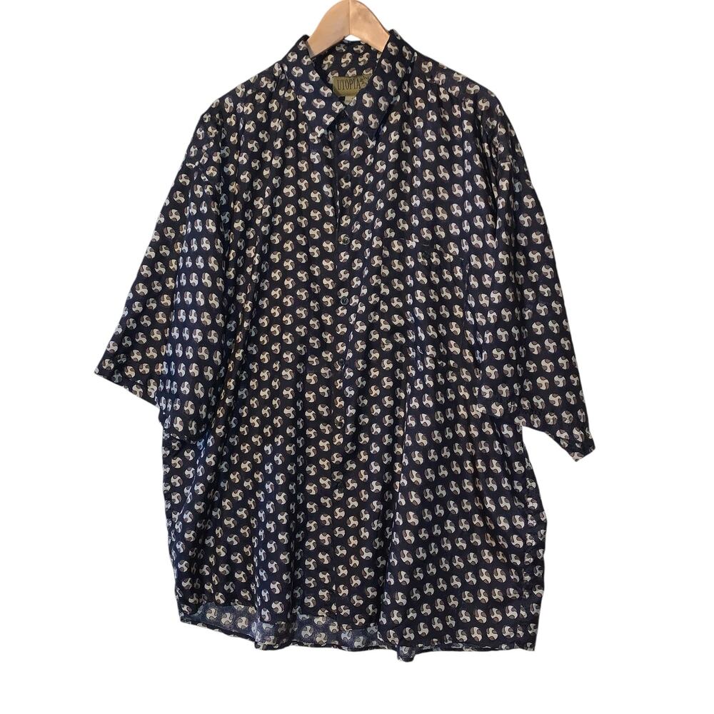 Vintage Utopia 100% Silk Button Down Shirt XL